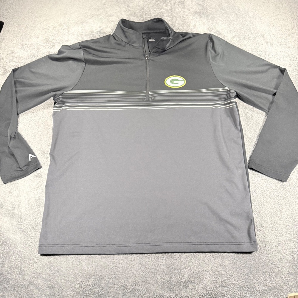Antigua Green Bay Packers Mens Large Grey Quarter 1/4 Zip‎ Pullover NFL Striped